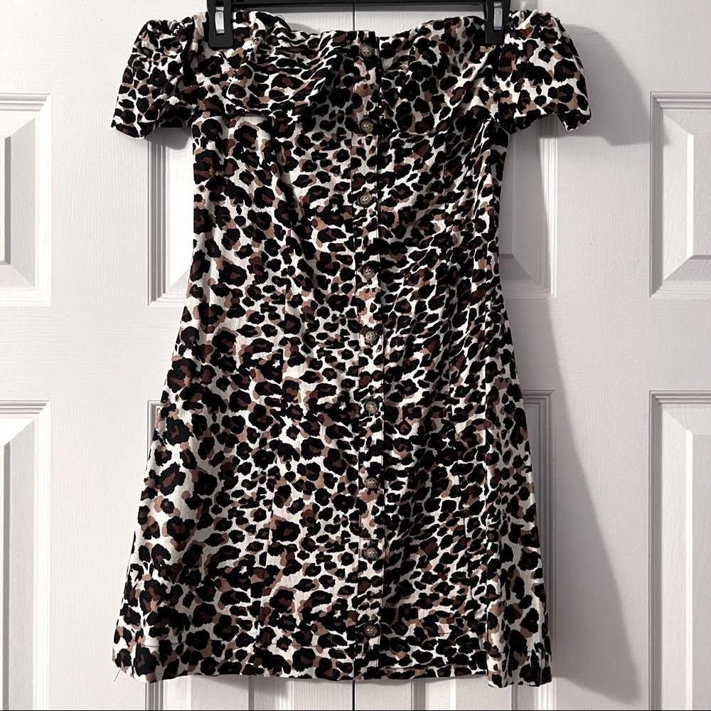 Off the Shoulder Cheetah Mini Dress from Express